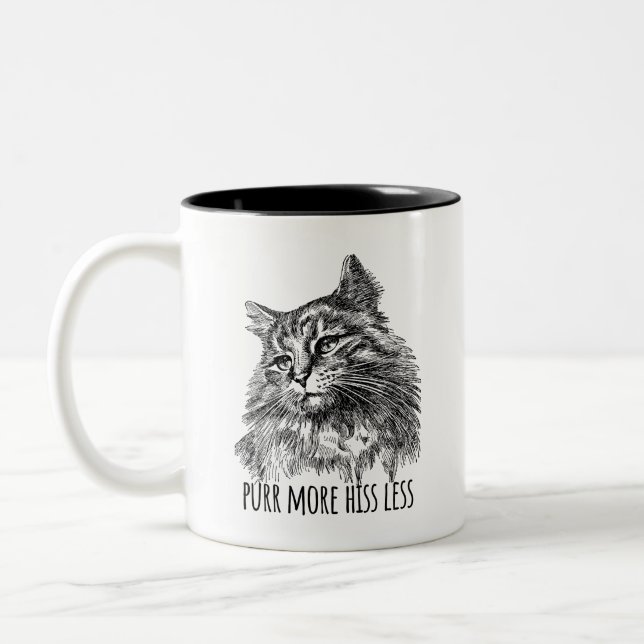 Purr More Hiss Less Pretty Kitty Two-Tone Coffee Mug (Left)