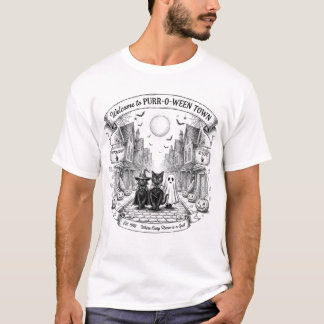 Purr-O-Ween Town Halloween Shirt | Funny Black Cat