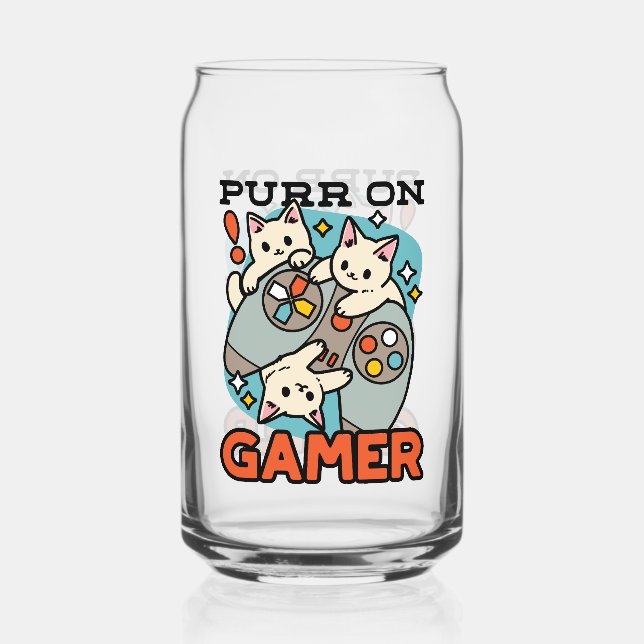 Purr On Gamer - Cute Cat Gaming Design Can Glass (Front)