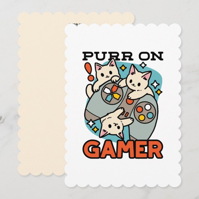 Purr On Gamer - Cute Cat Gaming Design Holiday Card (Front/Back)