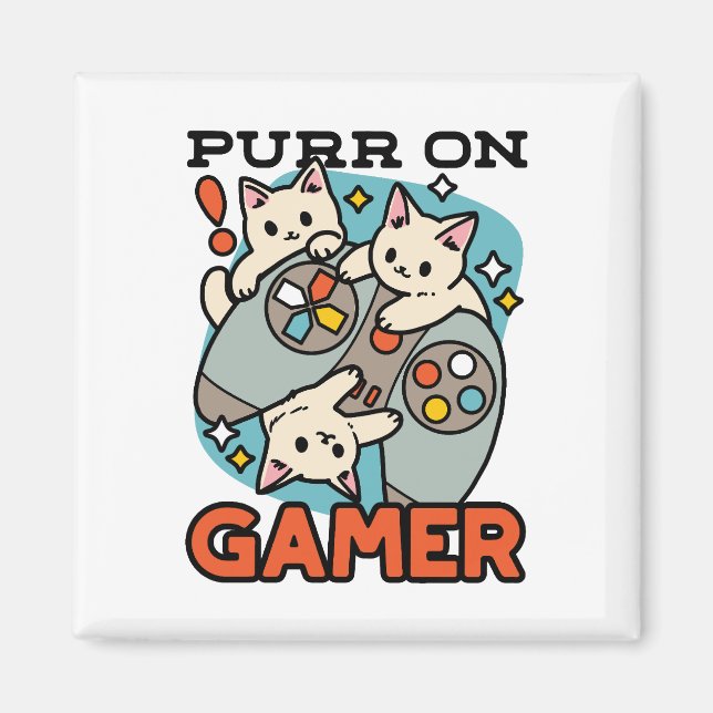 Purr On Gamer - Cute Cat Gaming Design Magnet (Front)