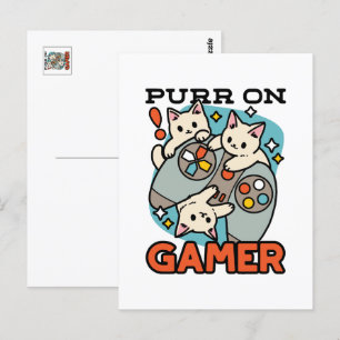 Purr On Gamer - Cute Cat Gaming Design Postcard