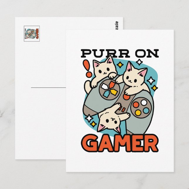 Purr On Gamer - Cute Cat Gaming Design Postcard (Front/Back)