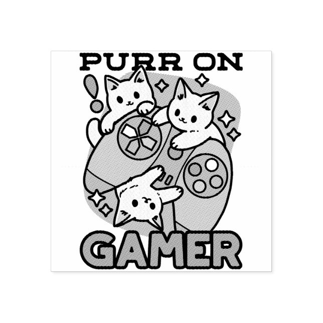 Purr On Gamer - Cute Cat Gaming Design Rubber Stamp (Imprint)
