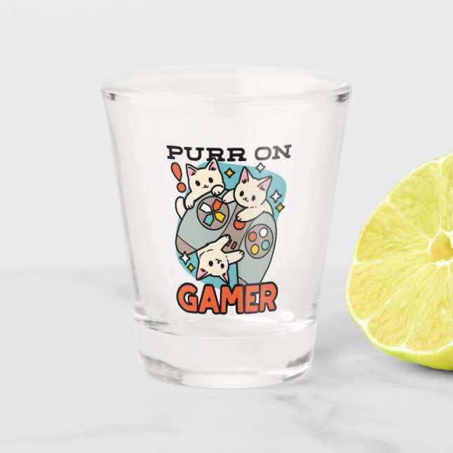 Purr On Gamer - Cute Cat Gaming Design Shot Glass (Front)