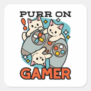 Purr On Gamer - Cute Cat Gaming Design Square Sticker