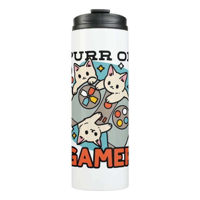 Purr On Gamer - Cute Cat Gaming Design Thermal Tumbler (Front)