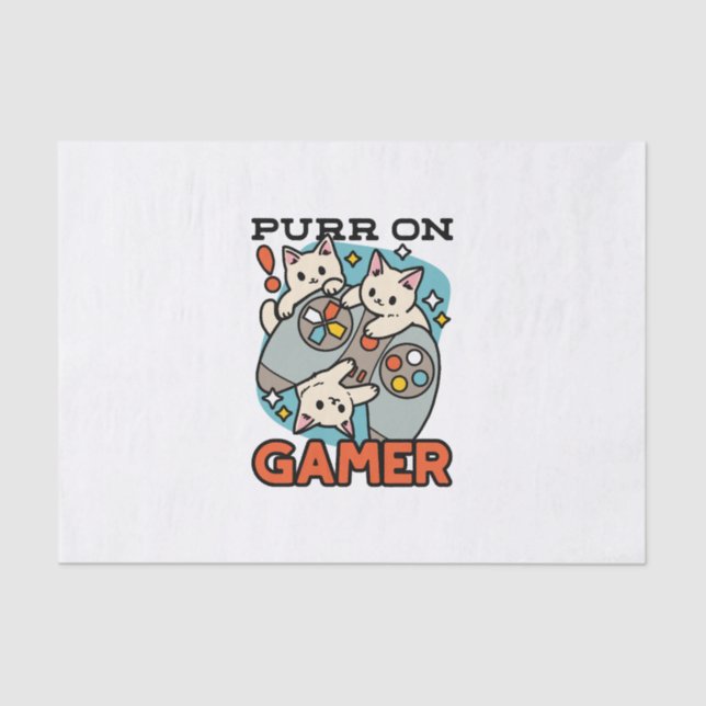 Purr On Gamer - Cute Cat Gaming Design Tissue Paper (Front)