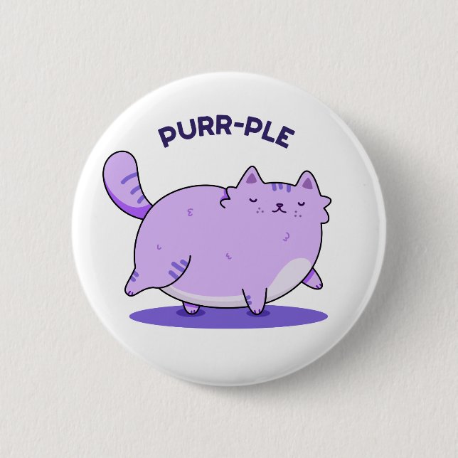 Purr-ple Funny Fat Kitty Cat Pun  6 Cm Round Badge (Front)