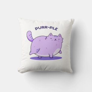 Purr-ple Funny Fat Kitty Cat Pun  Cushion