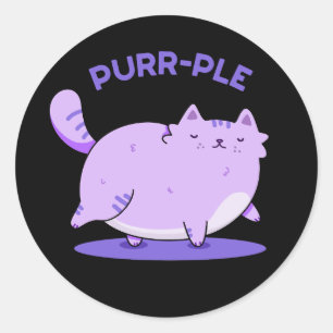 Purr-ple Funny Fat Kitty Cat Pun Dark BG Classic Round Sticker