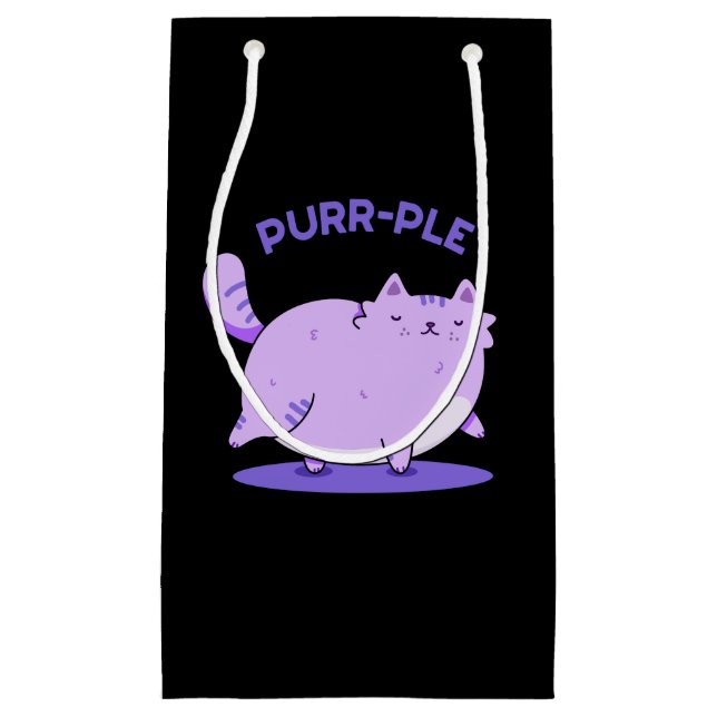 Purr-ple Funny Fat Kitty Cat Pun Dark BG Small Gift Bag (Front)