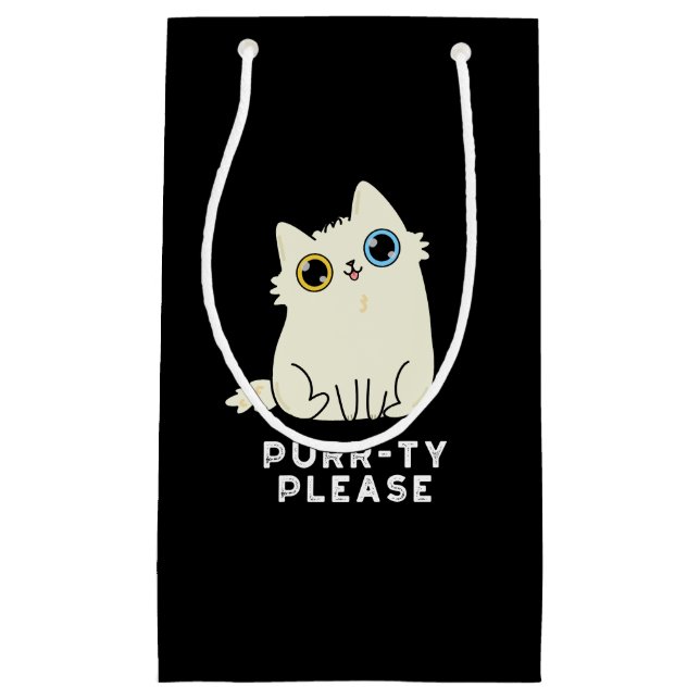 Purr-ty Please Funny Kitty Cat Pun Dark BG Small Gift Bag (Front)