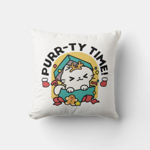 Purr-ty Time! - Festive Cat Christmas Design Cushion