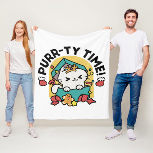 Purr-ty Time! - Festive Cat Christmas Design Fleece Blanket