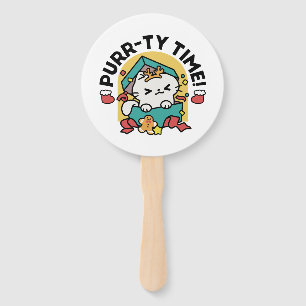 Purr-ty Time! - Festive Cat Christmas Design Hand Fan