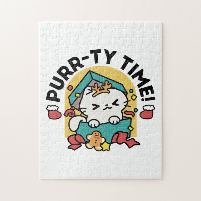 Purr-ty Time! - Festive Cat Christmas Design Jigsaw Puzzle (Vertical)