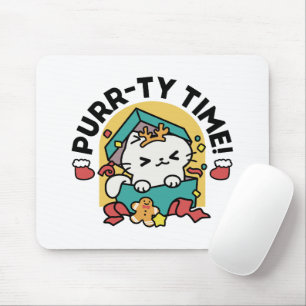 Purr-ty Time! - Festive Cat Christmas Design Mouse Mat