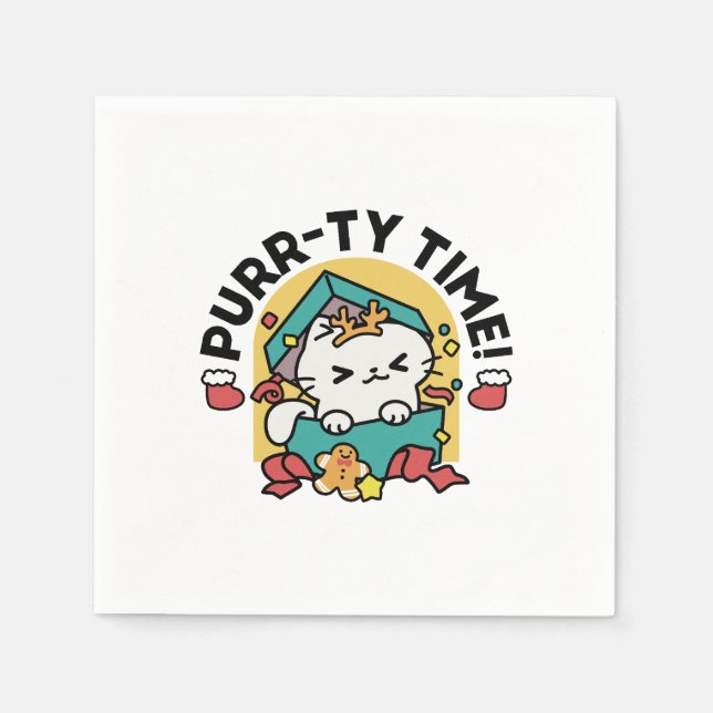 Purr-ty Time! - Festive Cat Christmas Design Napkin (Front)