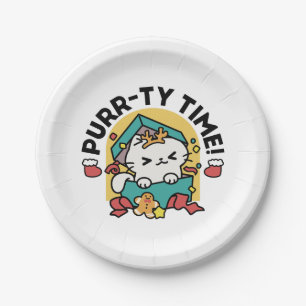 Purr-ty Time! - Festive Cat Christmas Design Paper Plate