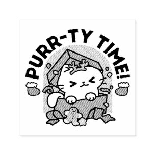 Purr-ty Time! - Festive Cat Christmas Design Self-inking Stamp
