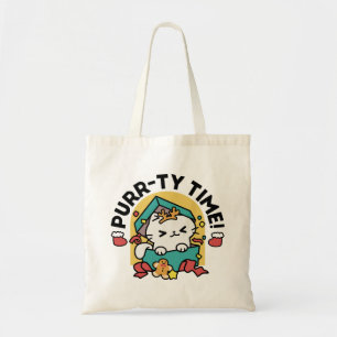Purr-ty Time! - Festive Cat Christmas Design Tote Bag