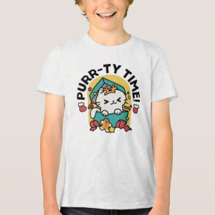 Purr-ty Time! - Festive Cat Christmas Design Tri-Blend Shirt