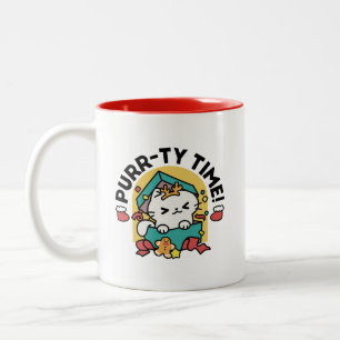 Purr-ty Time! - Festive Cat Christmas Design Two-Tone Coffee Mug