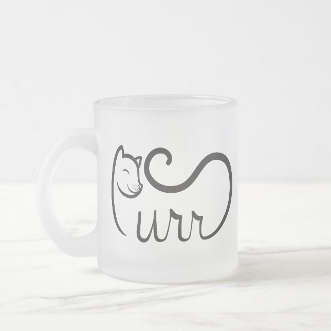 Purr Typography BLACK Frosted Glass Coffee Mug (Left)