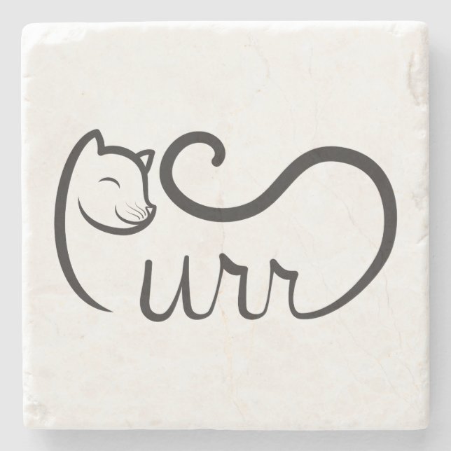 Purr Typography BLACK Stone Coaster (Front)