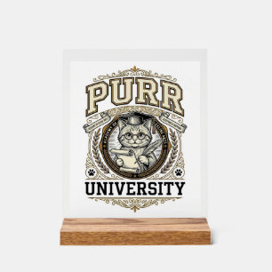 Purr University Cat Fake University Academy Vintag Acrylic Sign