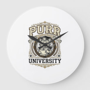 Purr University Cat Fake University Academy Vintag Large Clock