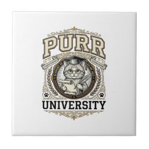 Purr University Cat Fake University Academy Vintag Tile