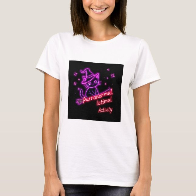 Purranormal Activity – Cute Neon Witch Cat T-Shirt (Front)
