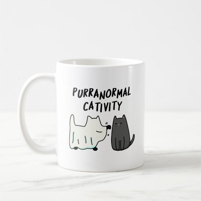 Purranormal Cativity Funny Halloween Cat Pun  Coffee Mug (Left)
