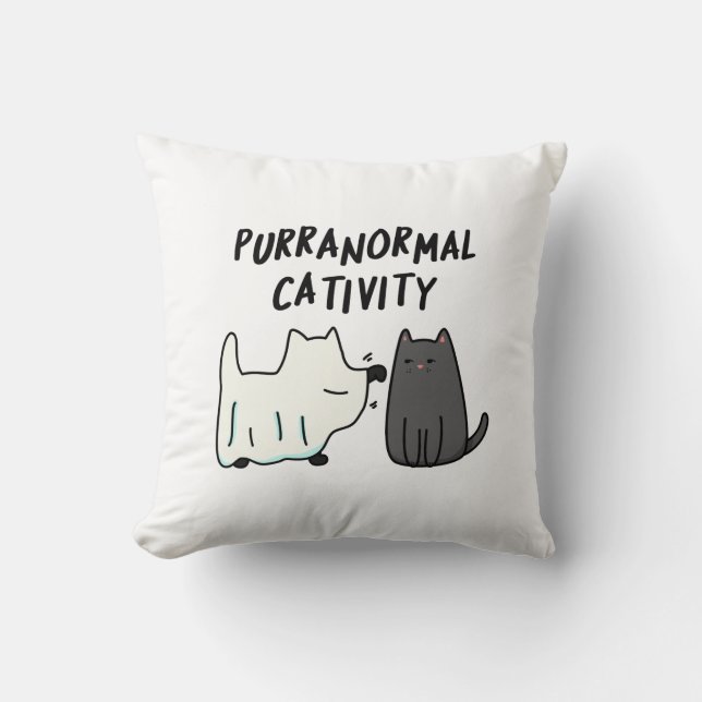 Purranormal Cativity Funny Halloween Cat Pun  Cushion (Front)
