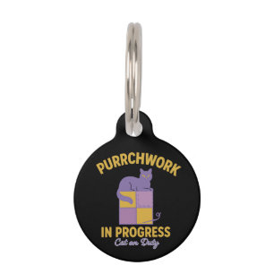 Purrchwork in Progress (Cat on Duty) Funny Quilt Pet Tag