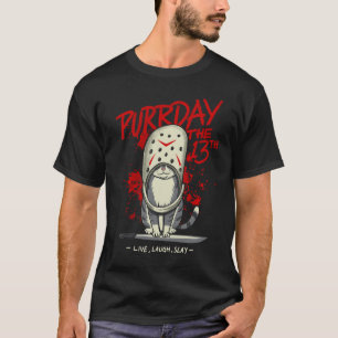 Purrday The 13th Funny Cat Hockey Mask Parody T-Shirt