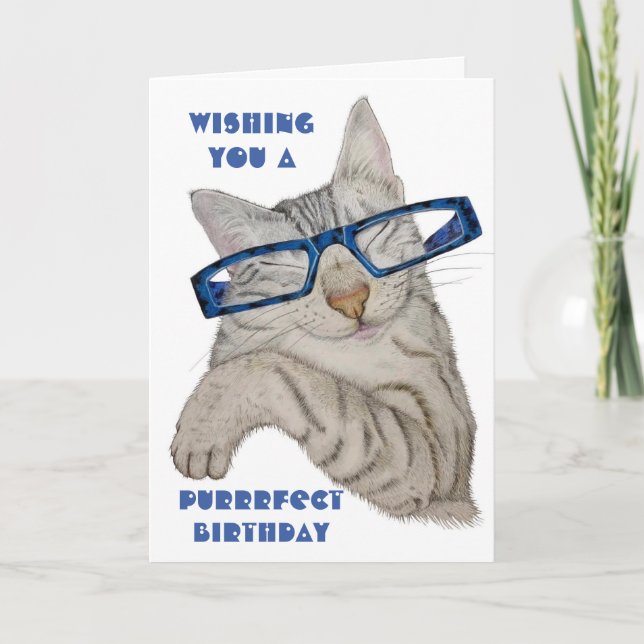 Purrfect Birthday Cute Cat in Specs Card (Front)