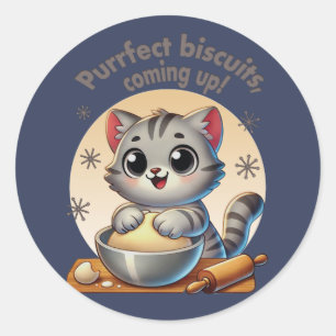 "Purrfect biscuits, coming up" Kneading Cat Classic Round Sticker