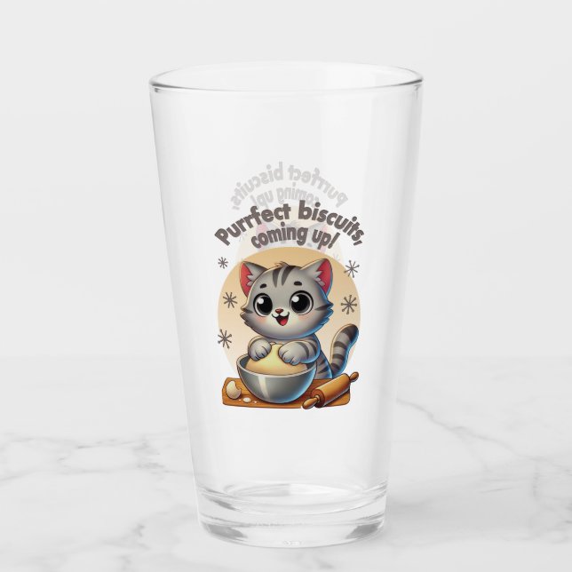 "Purrfect biscuits, coming up" Kneading Cat Glass (Front)
