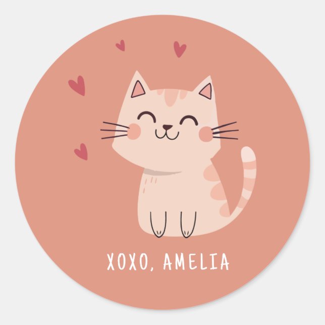 Purrfect Cat Classroom Valentine Classic Round Sticker (Front)