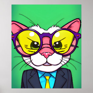 Purrfect Cat in Suit Painting Digital Art, Wall Ar Poster