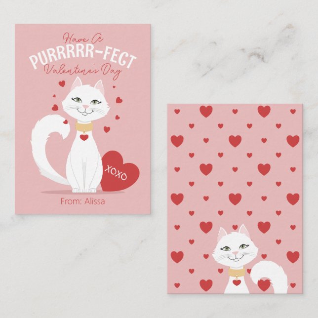 Purrfect Cat Kids Valentine's Day Card (Front/Back)