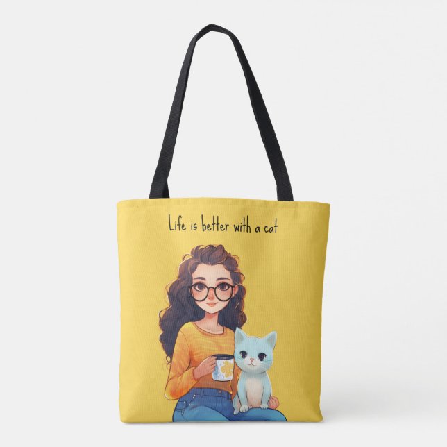 Purrfect Cat Lover Mum Cute Yellow Tote Bag (Back)