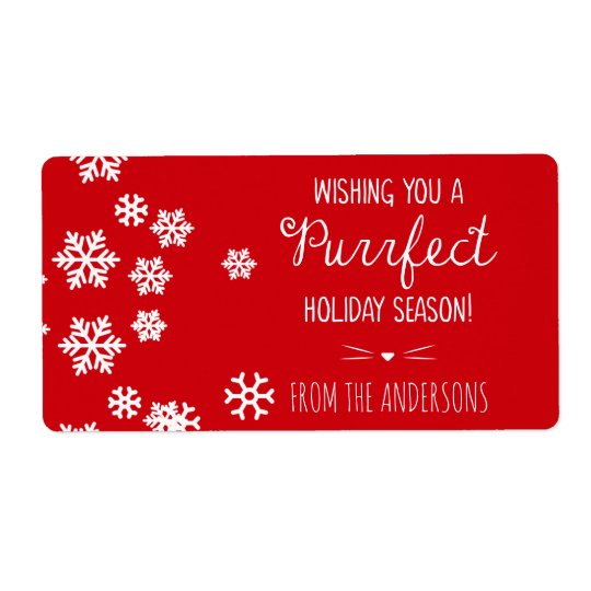 Purrfect Cat Theme Holiday Greetings Shipping Label