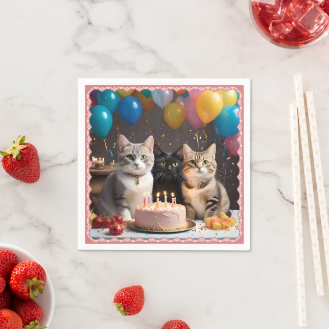 Purrfect Celebration: A Cat's Birthday Party Cake Napkin (Insitu)