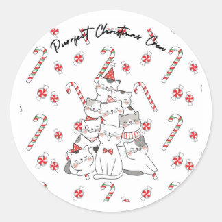 Purrfect Christmas Crew Holiday Sickers Classic Round Sticker