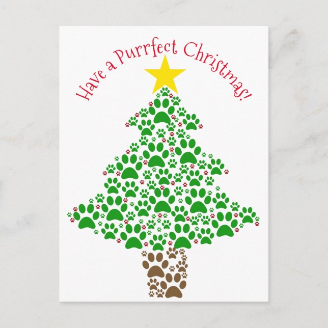 Purrfect Christmas Funny Cat Paw Print Photo Holiday Postcard (Front)