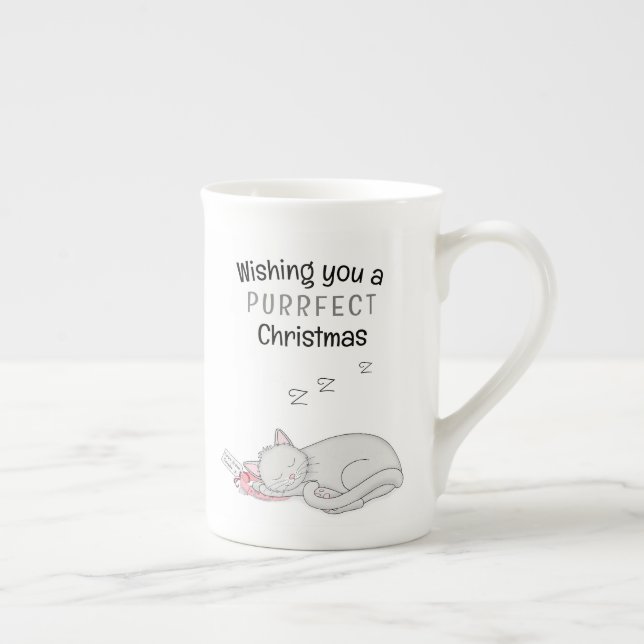 Purrfect Christmas Sleeping Cat Bone China Mug (Right)